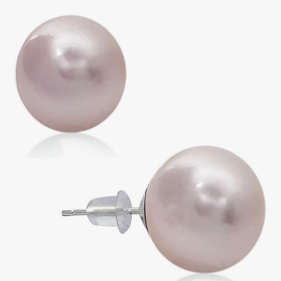 Extra Large 14mm Sterling Silver Round Shell Pearl Earrings Pink - Picture 5 of 8